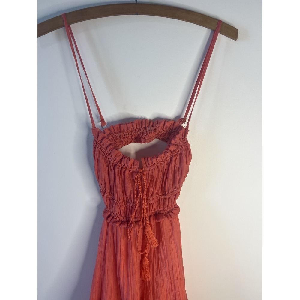 Coral Midi Tiered Open Back Boho Beach Party Dress Women‎ M Indie Festival - Picture 4 of 13